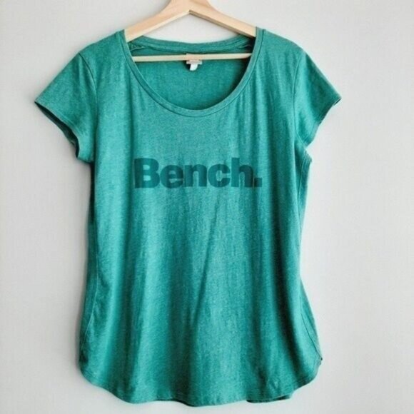 BENCH Short Sleeve Casual T-Shirt Logo Scoop Neck Green Sz L - Picture 2 of 8
